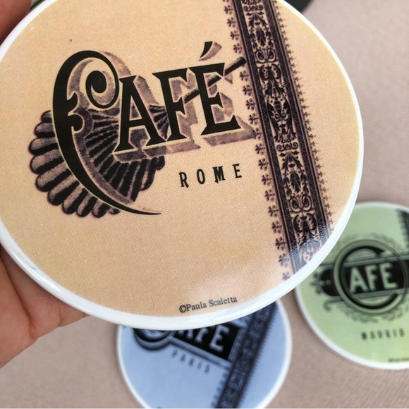 Paula Scaletta Ceramic Coaster Set of 4 European Cities Cafe Sign - Picture 8 of 9